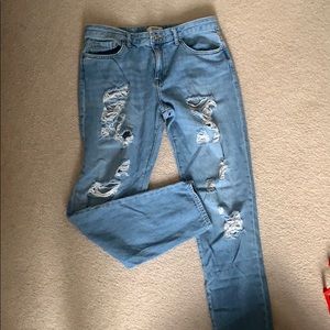 Light wash distressed mom jeans